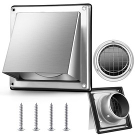 Gisafai 6'' Dryer Vent Cover Outside Walls External Extractor Fan Exhaust Vent Cap Stainless Steel Hood Cushioned Non Return Flap with Sealing Gasket Grille Screen(Silver)