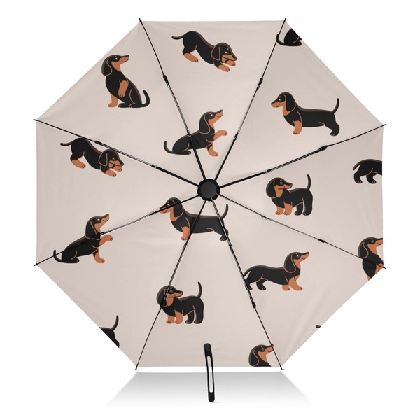 Folding Umbrella Compact Happy Dachshund Travel Umbrella Automatic Open Close