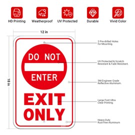 (2 Pack) Exit Only Do Not Enter Sign, 18” x 12” Rust Free Aluminum Reflective Metal Signs, UV Protected, Fade Resistant, Weatherproof, Easy to Mount ﻿