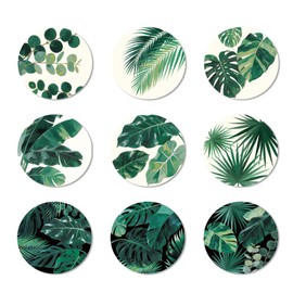 ANATTASOUL 9 Pcs Wood Coasters Sets for Drinks Tropical Leaves Colorful Wooden Cup Mat for Coffee Table Decor, Desk Coasters for Home, Apartment, Office, Bar