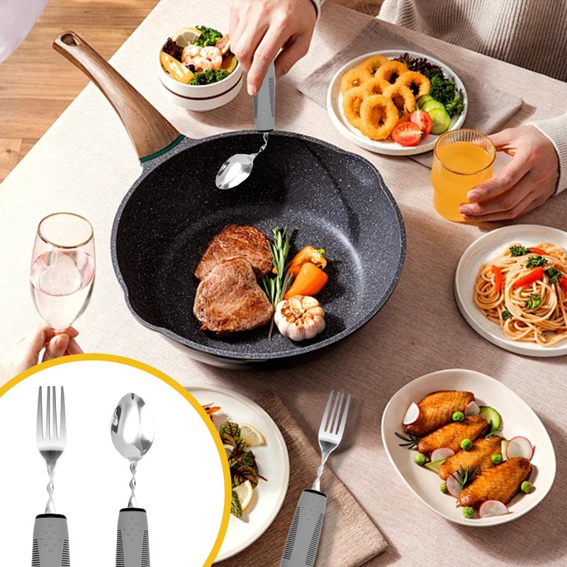 Landrain Parkinson Cutlery with Thick Plastic Handles (Grey) Pack of