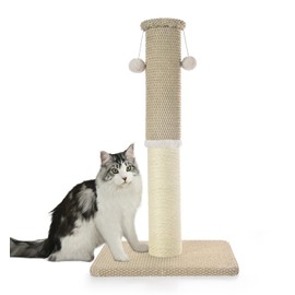 Made4Pets Cat Scratching Post 33", Tall Scratching Posts for Indoor Cats Adults, Natural Sisal Rope Cat Scratcher with Replacement Hanging Balls, 4.3 Inches Thick Cat Scratch Post, Beige