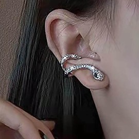 Atentuyi Punk Cz Snake Stud Earrings Silver Snake Ear Climber Earrings Snake Cuff Earrings Cartilage Ear Crawler Earrings Wrap Serpent Huggie Hoop Earrings Jewelry for Women and Girls