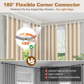 Corner Window Curtain Rod, 1" Heavy Duty L-Shaped Curtain Rods, 36-136" Adjustable with 180° Connector, DIY Angled Curtains Rod for Bay Window, Corner Windows and Curved - White