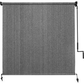Outdoor Roller Shade 7' W x 8' H Cordless - Two Pole Splicing Design Exterior Roll Up Blinds with One-Piece 90% UV Block Fabric for Patio, Backyard, Pergola & Balcony, Gray