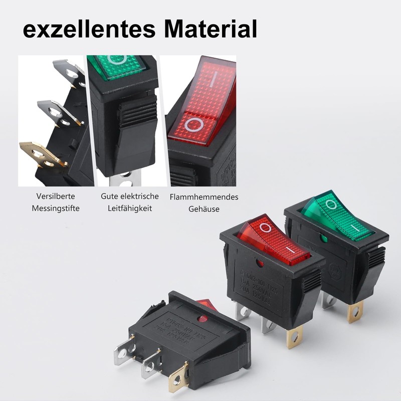 APIELE KCD3-101N Illuminated Rocker Switch with 250 V Durable Rocker