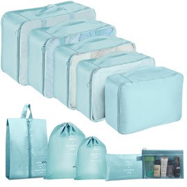 Pack of 10 Suitcase Organiser, Packing Cubes, Packing Cubes for Backpack, Travel Organiser, Packing Bags Set with Clothes Bags, Shoe Bag, Laundry Bag, Cosmetic Bag, Travel Gadgets, Blue