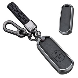 TECART Leather Key Case Fit For Mazda CX-3 CX-4 CX-5 CX-7 CX-9 Metal Key Holder Key Fob Cover Accessories Protector 2 Button, A Leather-keychain-black