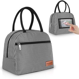 BALORAY Lunch Bag for Women Men Adult, Insulated Lunch Box, Small Leakproof Cooler Food Container, Lunch Tote for Work/Office/School/Travel (black white strip)