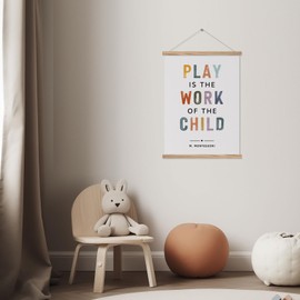 Play is The Work of The Child Wooden Hanging Poster Play Therapy Wall Decor Play Room Decor Boho Classroom Decor Wall Hanging Kids Room Wall Decor Canvas Hanging Poster