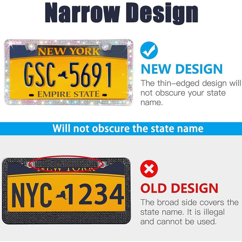 Diamond License Plate Frame,Luxury Clear Glass Crystal Rhinestone Bling License