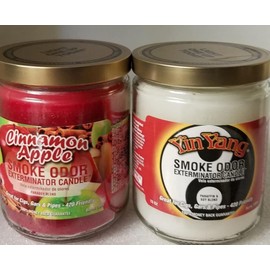 Smoke Odor Exterminator 13 oz Jar Candles Assortment Two Fragrances Bundle Cinnamon Apple/Yin Yang.