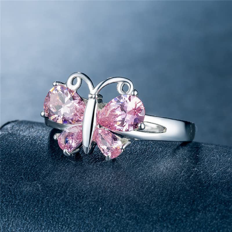 QUSIIOSLK 925 Sterling Silver Double Wing with Pink Cubic Zircon