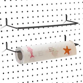 AccEncyc 2 Pack Pegboard Towel Holder Pegboard Hooks for Paper Towels, Kitchen Towels, Stickers, Tapes Great Peg Board Organizer Accessories for Workshop, Garage, Kitchen