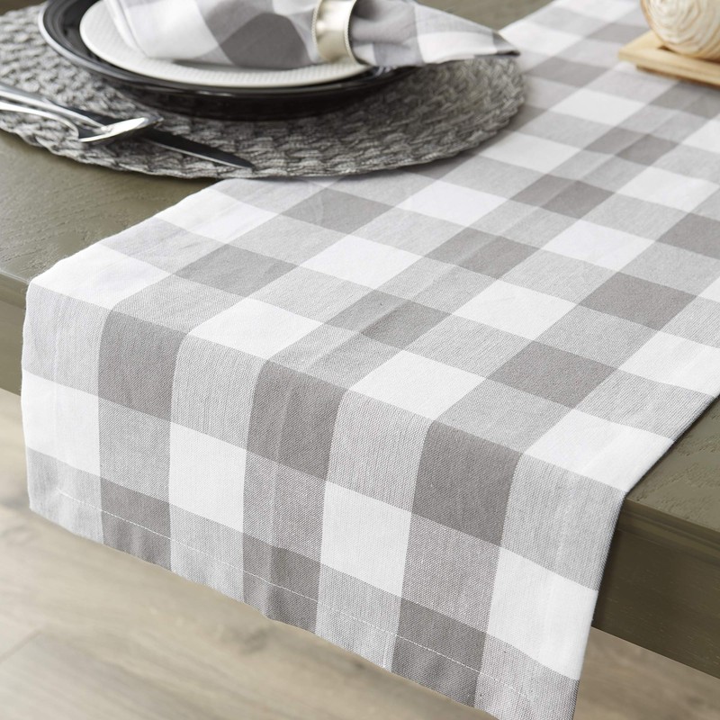 DII CAMZ11457 Gray & White Buffalo Check Woven Table Runner,