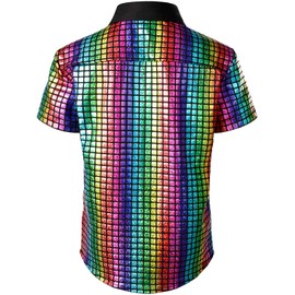 JOGAL Boy's Dress Shirt Sequins Button Down Shirts 70s Disco Party Costume 10 Multicolour