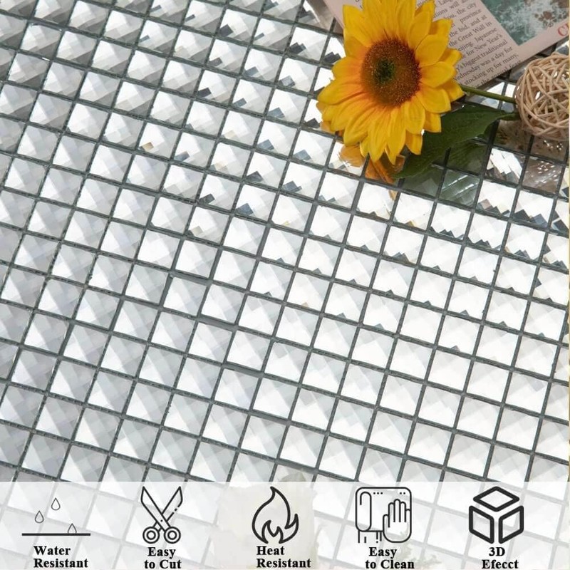 Diflart 10-Sheets Peel and Stick Mirror Glass Mosaic Tile, 3/4