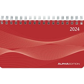 Horizontal Calendar Mini PP Cover Red 2024 - Office Planner 15.6 x 9 cm - 1 Week 2 Pages - Ring Binding - Alpha Edition