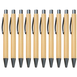 Gullor Natural Bamboo Retractable Ballpoint Pen, Sustainable Pens for Journaling Writing Office Supplies Eco Friendly Pens, 10 Pieces