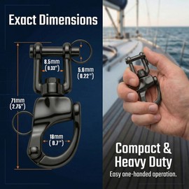 2-Pack 2-3/4" (70mm) Black Snap Shackle, Marine Grade 316 Stainless Steel Swivel Eye Quick Release Clevis Shackles, Heavy Duty Boat Sailboat Rigging Hardware for Halyard Spinnaker