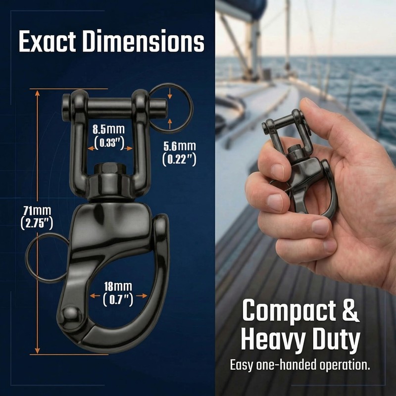 2-Pack 2-3/4" (70mm) Black Snap Shackle, Marine Grade 316 Stainless