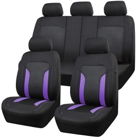 CAR PASS 3D Air Mesh Car Seat Covers Full Set, Breathable Sporty Rear Bench With Zipper for Armrest Box Universal Fit 95% Automotive SUV,Truck,Sedan Interior Cute Women Airbag Compatible, Black Purple