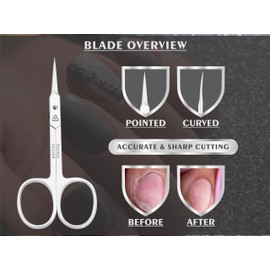 Cuticle Scissors Extra Fine Curved Eyebrow Scissors, Super Slim Small Scissors with Precise Pointed Tip, Beard, Eyelash, Mustache, Dry Skin - Manicure Scissors