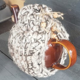 Teapot Cozy, Insulating Wool Cover - Natural Knit Tea Pot Cosy, Farmhouse Style, 4-6 Cup: Mocha