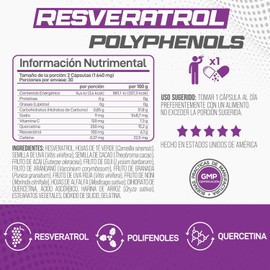 Forzagen | Suplemento Alimenticio Resveratrol+Polyphenols | 100 mg de Resveratrol + 250 mg de Quercetina | 30 Servicios | Con Complejo de Polifenoles | Antioxidantes | Suplemento Natural | 60 Capsulas