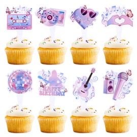 Blumomon 32Pcs Popular Singer Cupcake Toppers，Popular Singer Birthday Party Decoration，Music Themed Party Fans Party Decoration Birthday Party Wedding Party Decorations