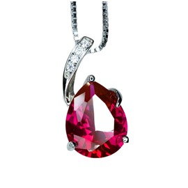 Ruby Necklace Sterling Silver - Large Simple Teardrop Cut Created Ruby Pendant - 3.5 CT Made in USA White gold coated