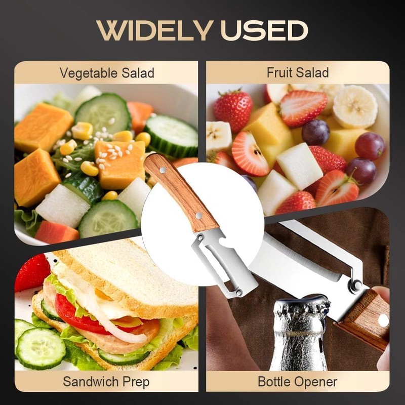 Pelador Verduras Multi-Funcional 2026, Cuchilla Acero Inoxidable, Mango Madera Frutas