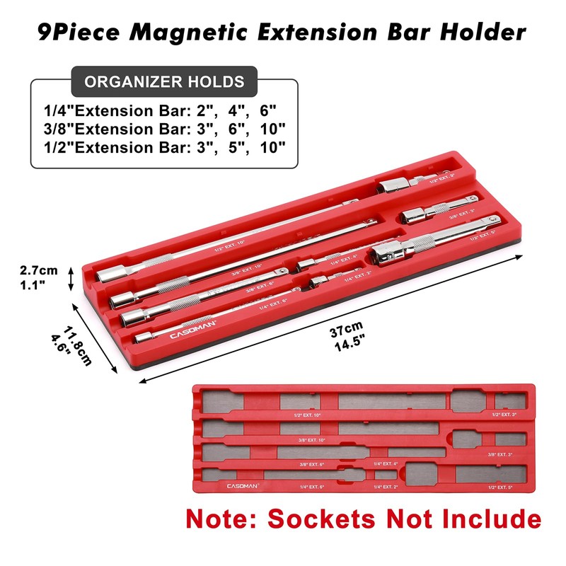 CASOMAN 9Piece Magnetic Extension Bar Holder, Durable ABS & Powerful