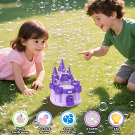 PANACARE Castle Bubble Machine, Automatic Bubble Blower, 10000+ Bubbles per Minute/LED Light, with Bubble Solution, Electric Bubble Machine Toy, for Boys and Girls Birthday Party Outdoor Gift