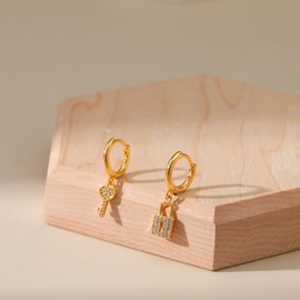Small Gold Hoop Earrings Dupes for Women,Hypoallergenic Aesthetic Trendy Statement Earrings Light Luxury Zircon Heart Key Lock Jewelry Birthday jewelry set for Mom