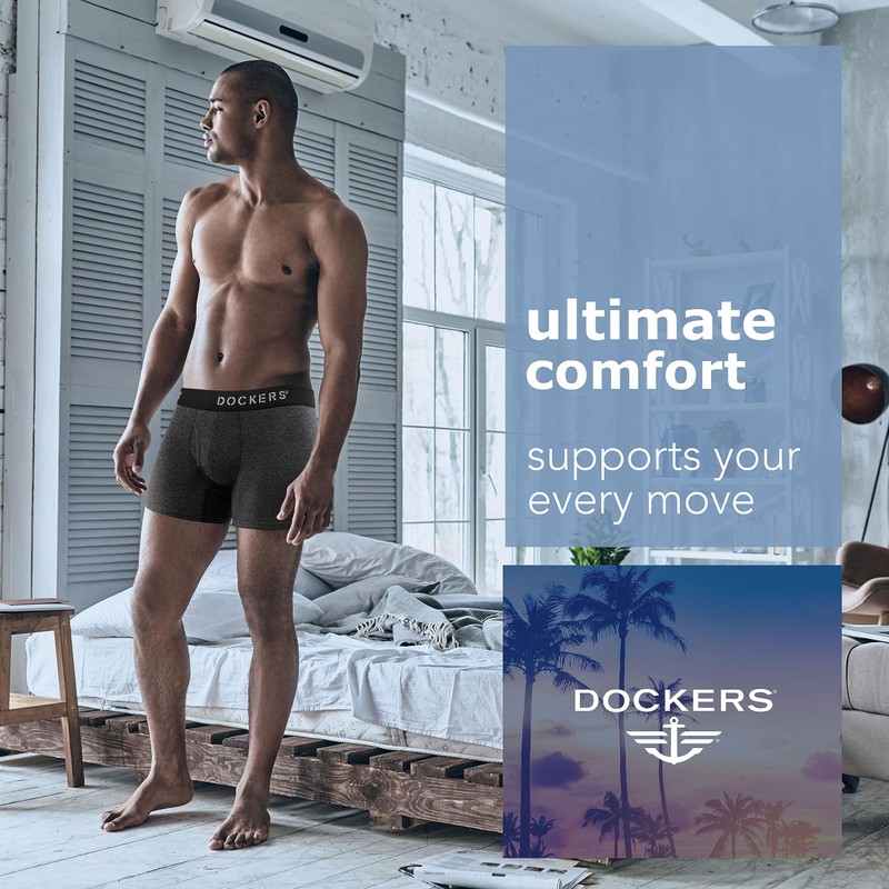 DOCKERS Men's Underwear Cotton Stretch Boxer Briefs for Men Pack