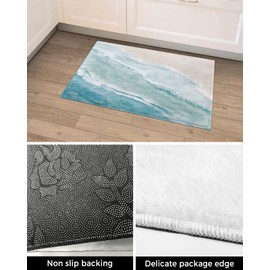 Coastal Doormat Bath Rugs Blue Sea Beach Sand Non-Slip Ultra Soft Indoor Mats Entrance Floor Shaggy Carpet for Bathroom Bedroom Living Room Gradient Wave Ocean Style 16x24In