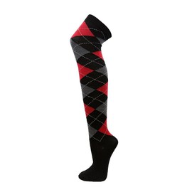 COUVER Women's Thigh High/Over Knee Fashion Argyle Socks, Black/Red/Charcoal, Medium, 1 Pair