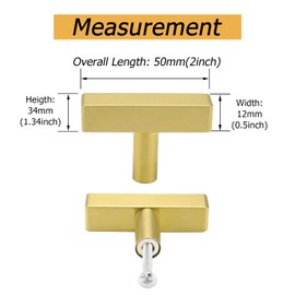 goldenwarm 5Pack Gold Cabinet Pulls Kitchen Hardware Drawer Knobs LS1212GD Brushed Brass Square T Bar Cabinet Knobs Single Hole Cupboard Door Handles Bathroom Furniture Pulls
