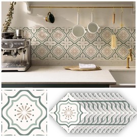 Neukids White and Sage Green Tile Stickers, Fireplace Tile Stickers Transfer Kitchen, Peel and Stick backsplash Tiles, Wall Bathroom Toilet Laundry, RV, Panels Fireplace Cooker splashback 12PCS