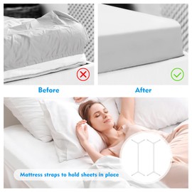 Xunesip Bed Sheet Straps, 2Pcs Elastic Adjustable Bed Sheet Holder Straps, Fitted Sheet Straps to Hold Sheets in Place with Metal Clips, Sheet Holders for Mattress Cover, Sheet, Sofa Cushion (White)