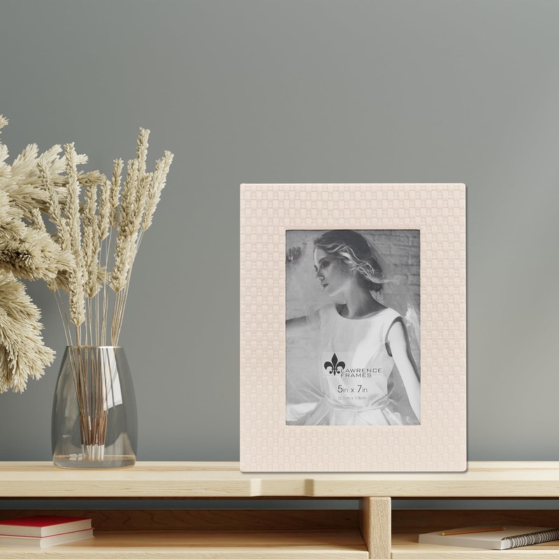 Lawrence Frames Vegan Leather Picture Frame, Weave Design, 5x7, Cream