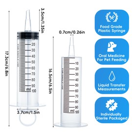 100ml Syringe Colostrum Syringes, 4 Pack Individually Sterile Sealed Lab Syringes with Measurement for Measuring Liquids, Scientific Labs Experiment, Feeding Pets (4x100ml)