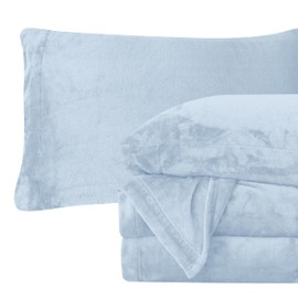 Elegant Comfort Luxuriously Soft 4-Piece Velvet Plush Flannel Sheet Set - Premium Quality - Cozy Warm, Anti-Static, Non Pilling Fuzzy Velvet Flannel Fleece Deep Pocket Sheet Set - Full, Denim Blue