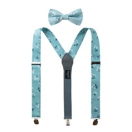 Juego de tirantes florales y pajarita de algodón para hombre, para padrinos de boda, azul, 48"
