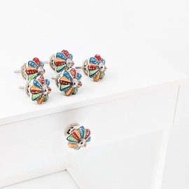 Knober Set of 6 Ceramic Furniture Knobs Drawers Doors Furniture Restoration Pumpkin Shape Hand Painted Colourful Like a Rainbow