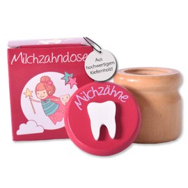 kda Milk tooth box with playful instructions (English language not guaranteed), tooth box for girls and boys, made of wood with screw lid (berry)