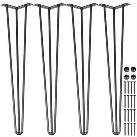 VEVOR Hairpin Table Legs 24" Black Set of 4 Desk Legs 880lbs Total Load Capacity Hairpin Desk Legs 3 Rods for Bench Desk Dining End Table Chairs Carbon Steel DIY Heavy Duty Furniture Legs