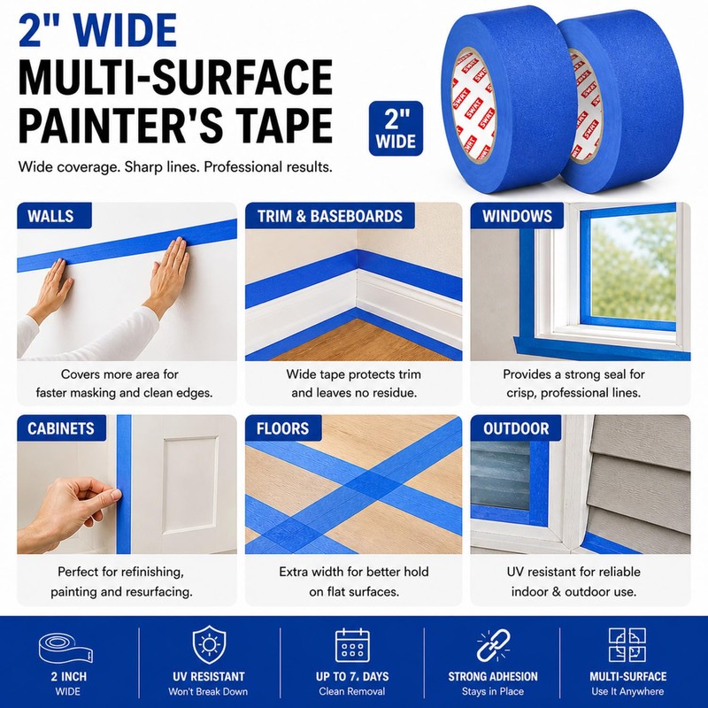 SWRT Blue Painters Tape 2 Inch Wide – 18 Rolls