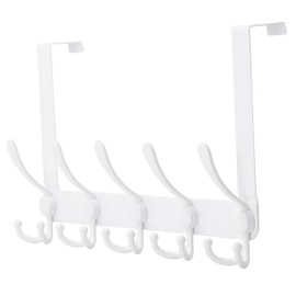 Dseap Over The Door Hook Hanger - 5 Tri Hooks, Heavy Duty Over The Door Towel Rack Coat Rack for Clothes Jacket, Hat Towel, White